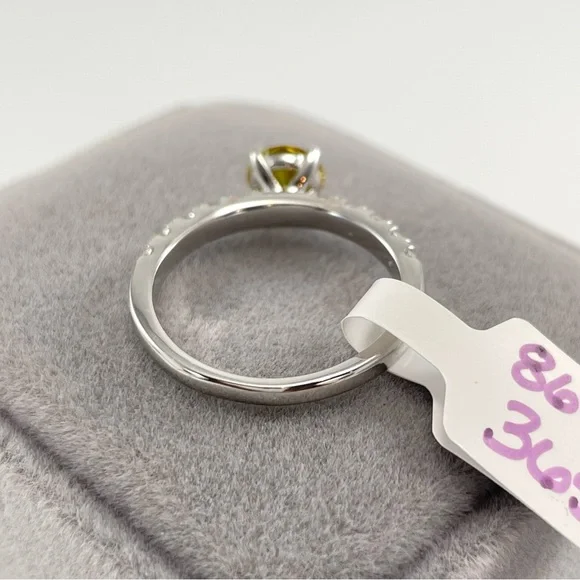 1ct Certified Yellow Moissanite Round Cut Sterling Silver Engagement Ring